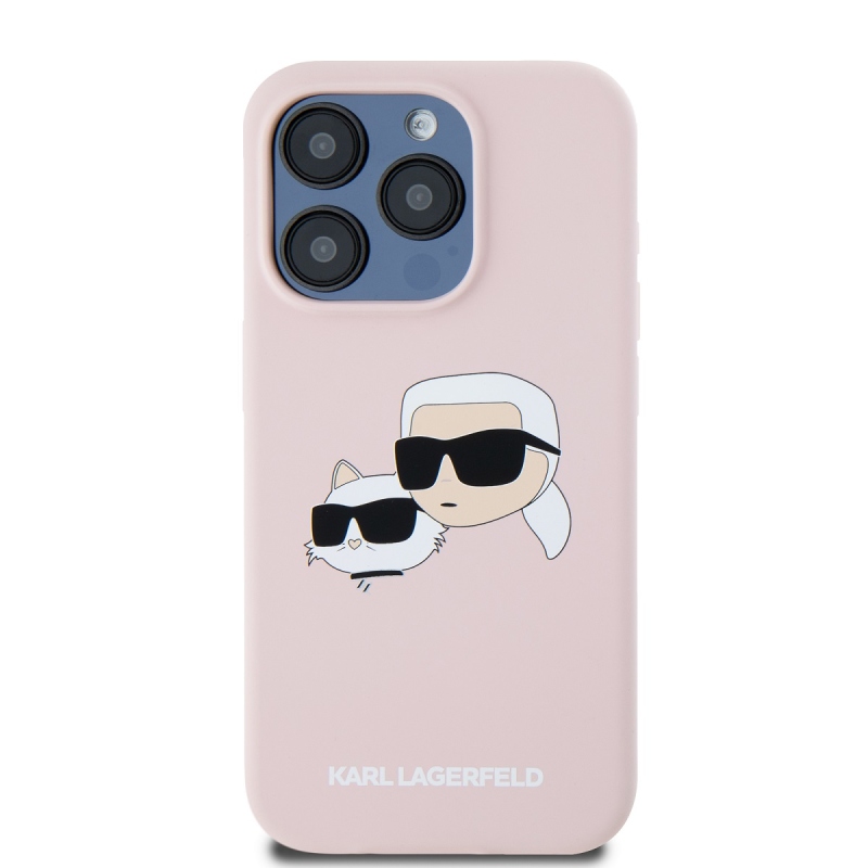 Karl Lagerfeld folyékony szilikon duplafejű Magsafe hátlap iPhone 15 Pro Max rózsaszínű készülékhez