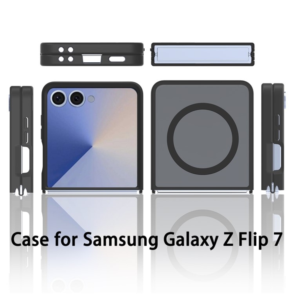 Bőr zselés tok fix hátlappal és MagSafe támogatással a Samsung Galaxy Z Flip7 5G készülékre - fekete