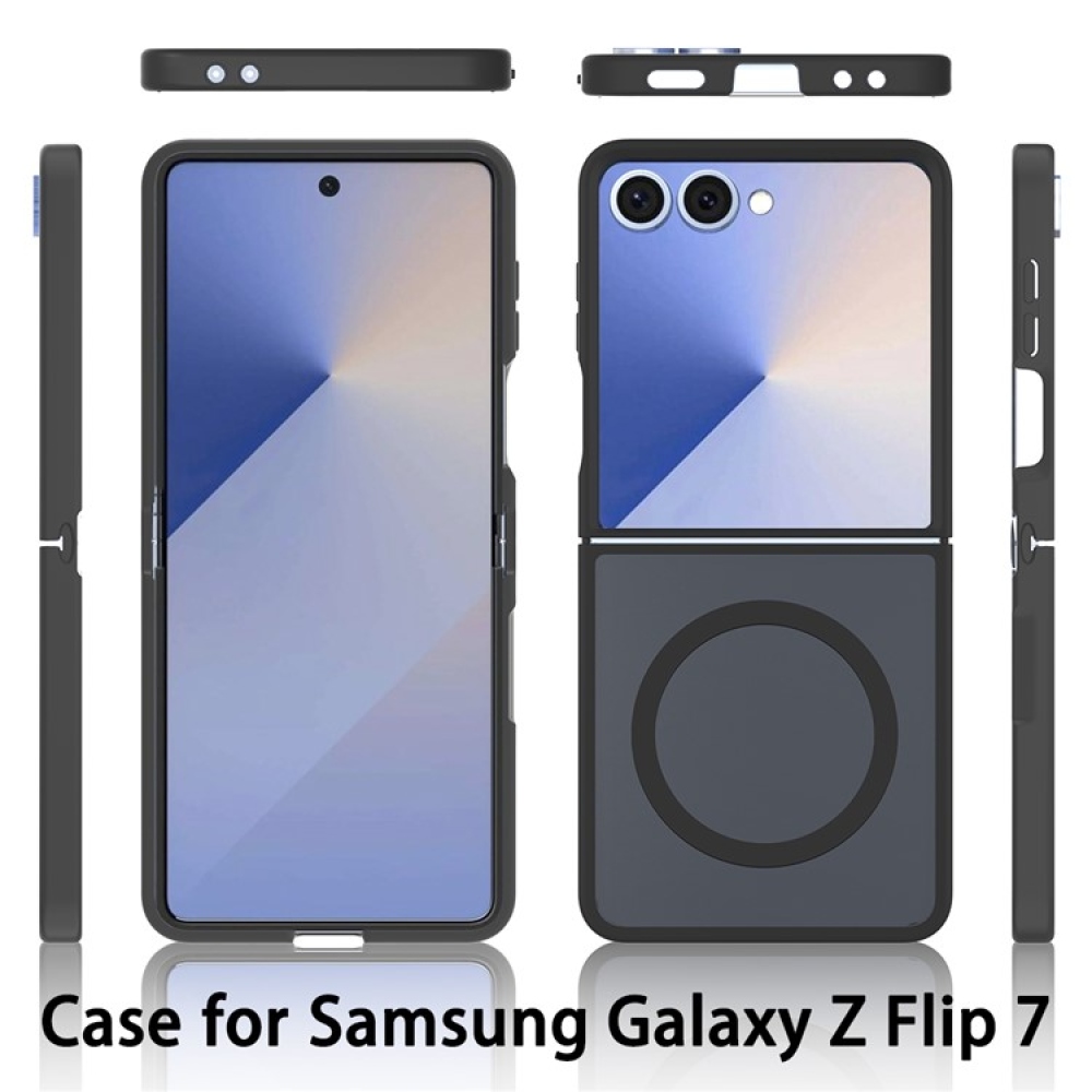 Bőr zselés tok fix hátlappal és MagSafe támogatással a Samsung Galaxy Z Flip7 5G készülékre - fekete