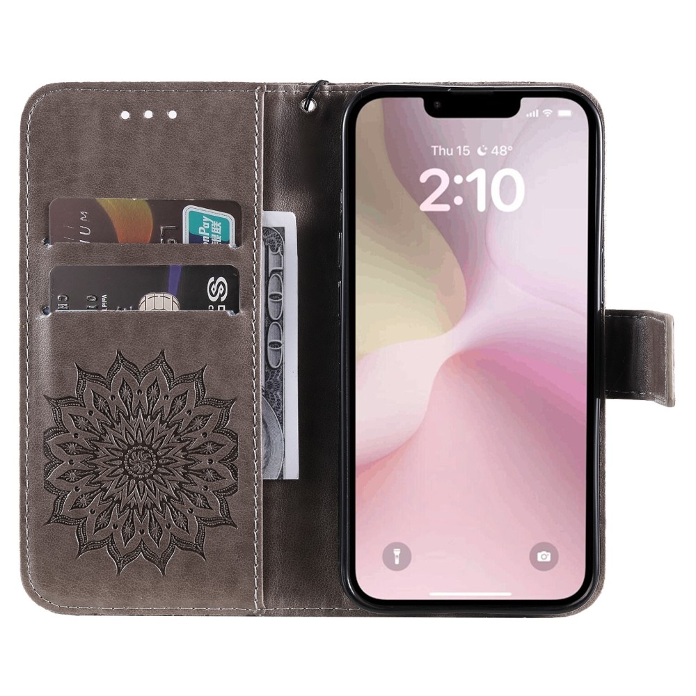 Napraforgó könyvtáska iPhone 16e készülékhez - szürke