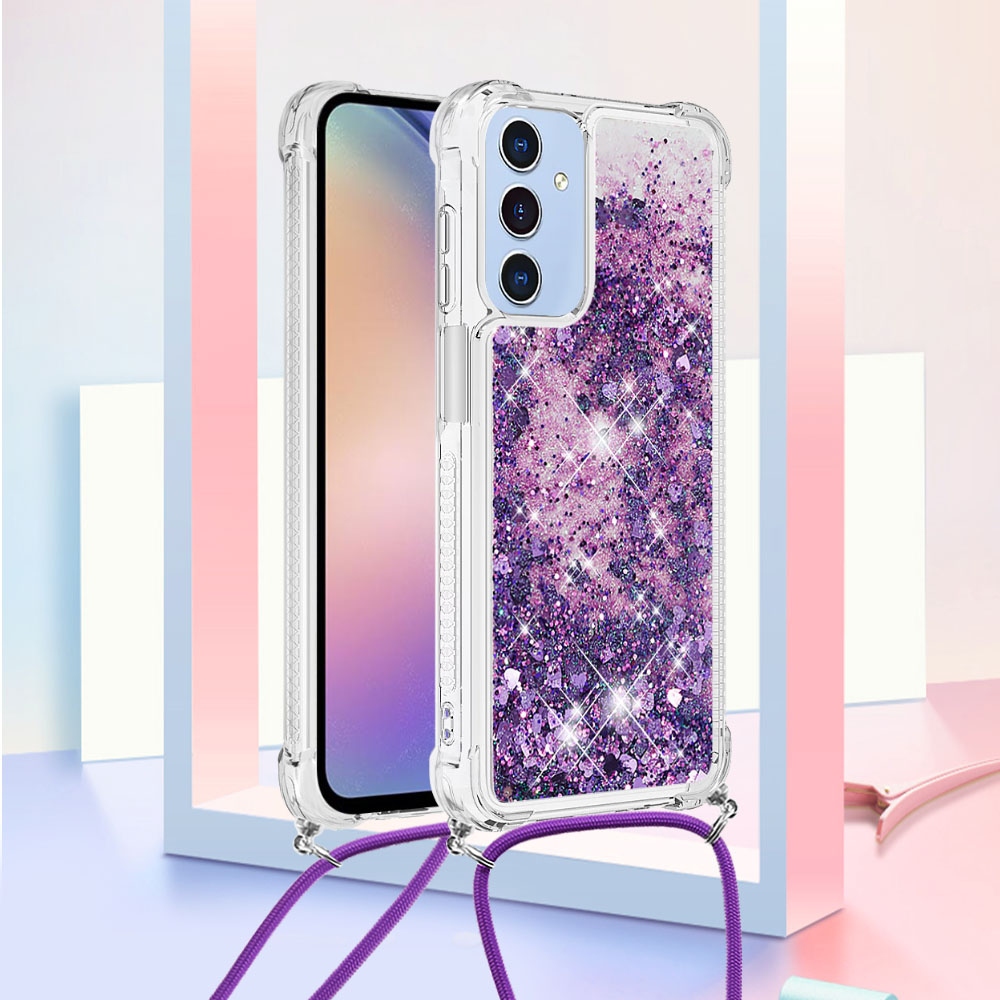 Csillogó homokóra zselés tok húzózsinórral Samsung Galaxy A17 5G - sötétlila/szív
