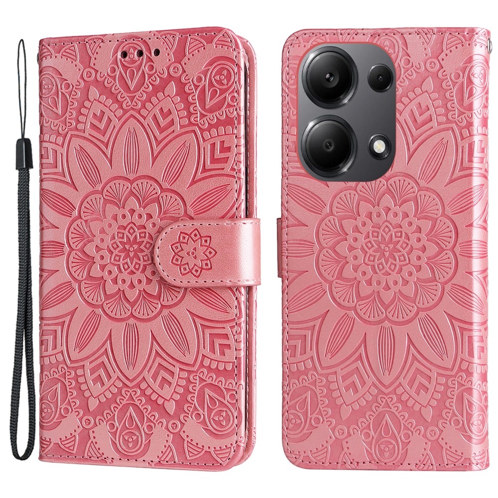 Napraforgó könyv tok Xiaomi Redmi Note 14S/Note 13 Pro 4G/Poco M6 Pro - rózsaszínű