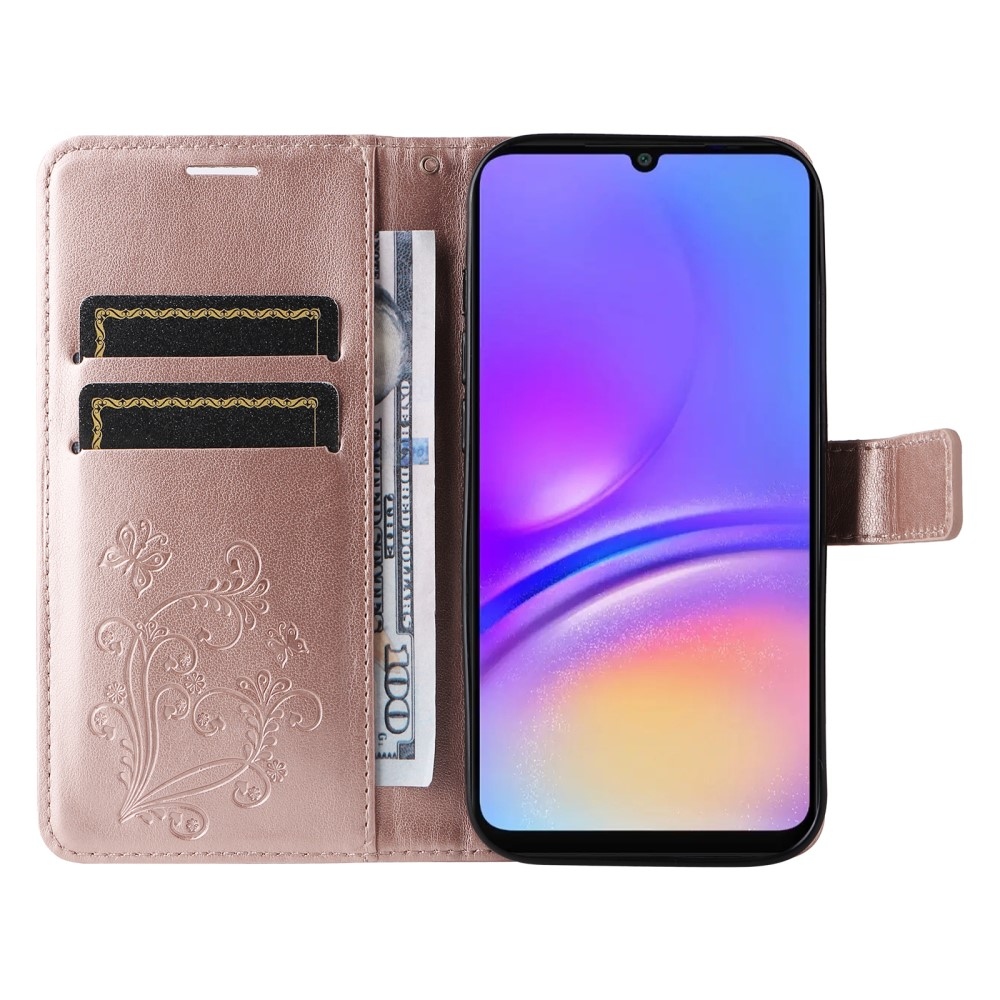 Nagy pillangó könyv tok Samsung Galaxy A06 4G-hez - rózsa arany