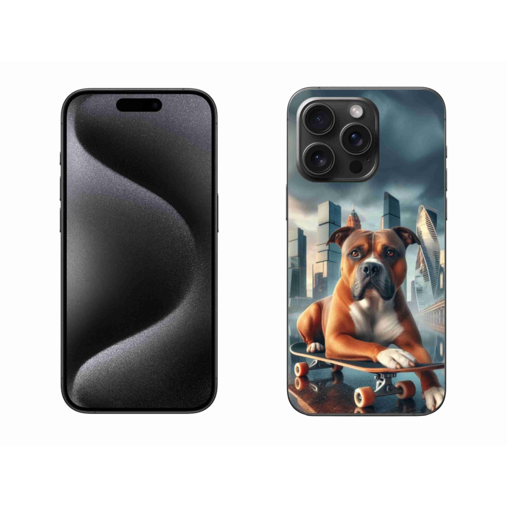 Zselés borítás mmCase iPhone 15 Pro Max készülékhez - kutya gördeszkán