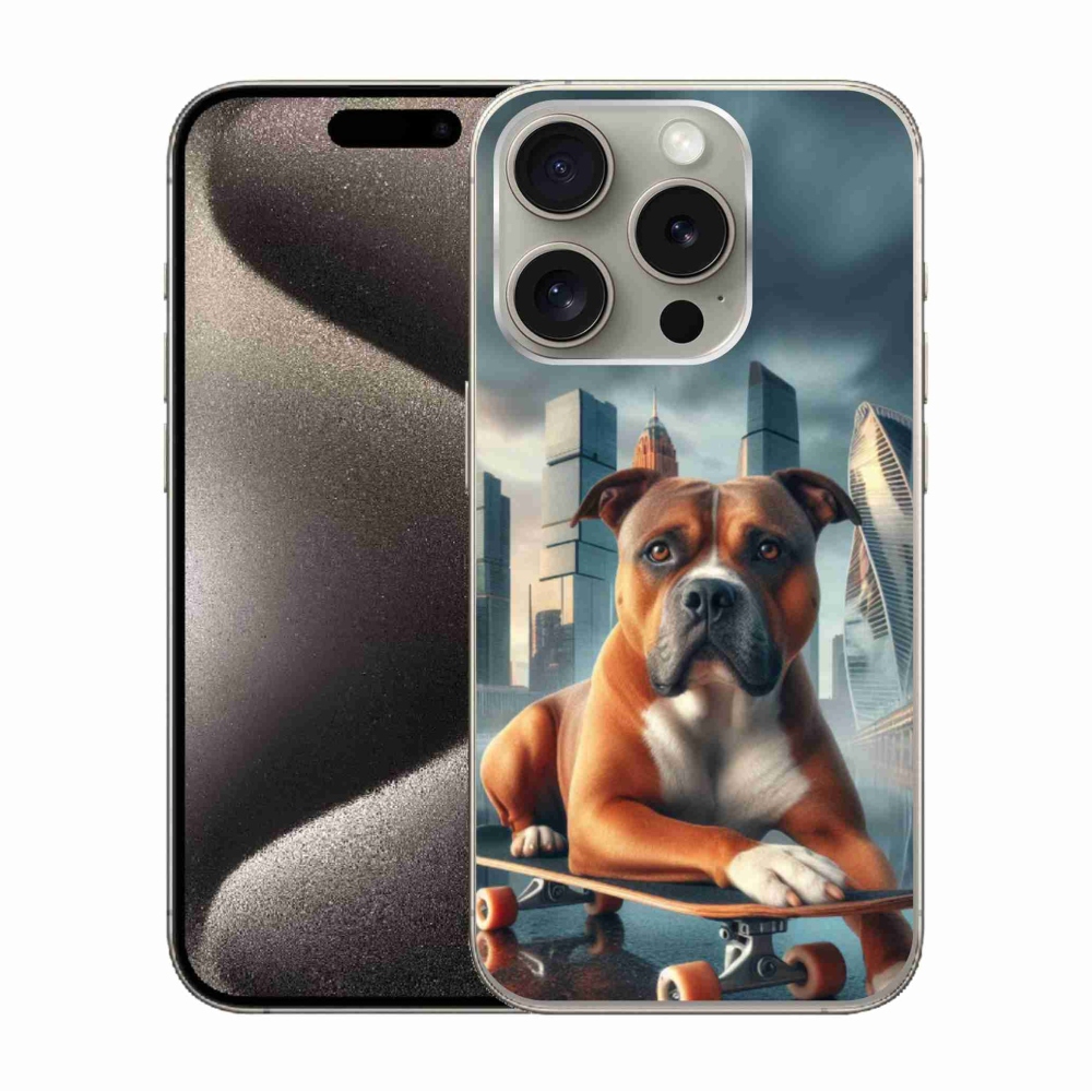 Gél borítás mmCase iPhone 15 Pro készülékhez - kutya gördeszkán