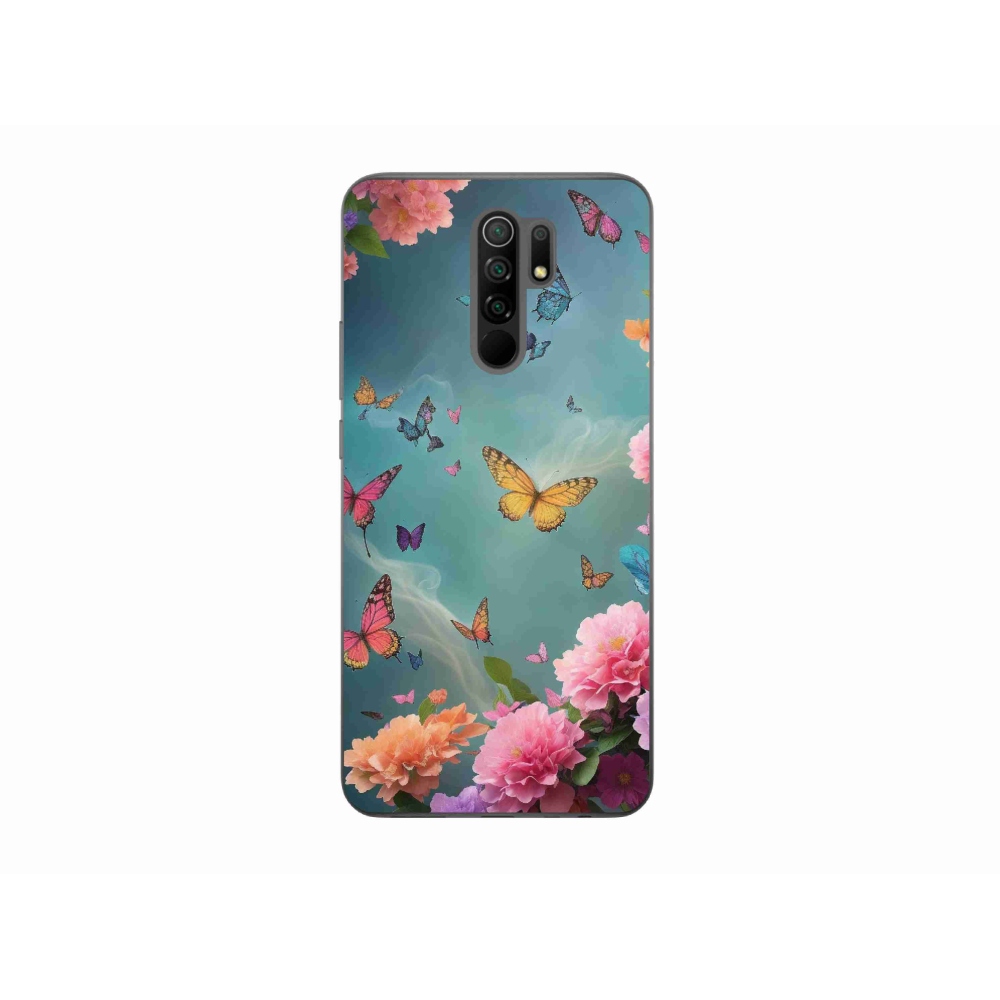 Gél borító mmCase a Xiaomi Redmi 9-hez - színes virágok és pillangók
