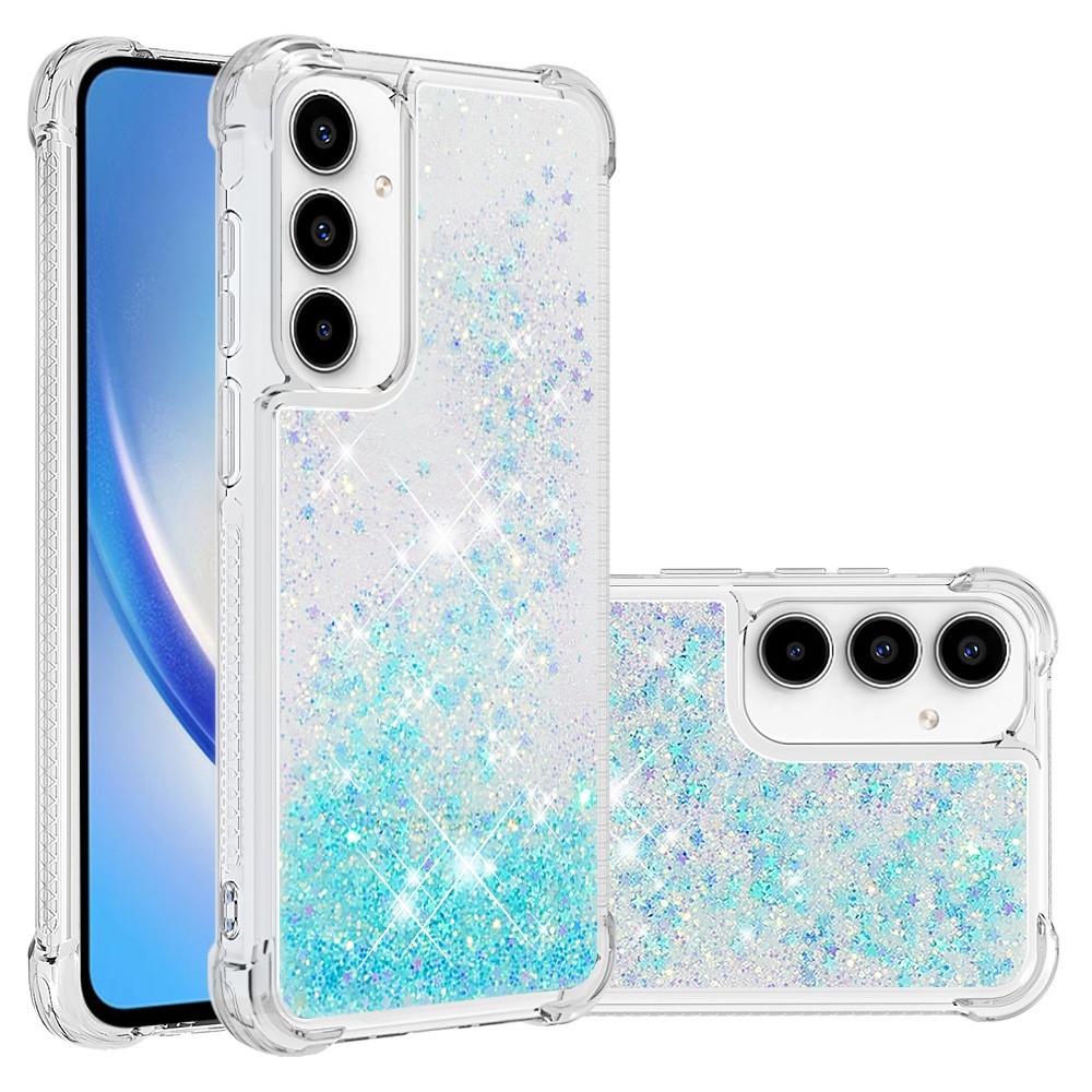 Glitter zselés homokóra tok Samsung Galaxy A35 5G - kék / csillagok