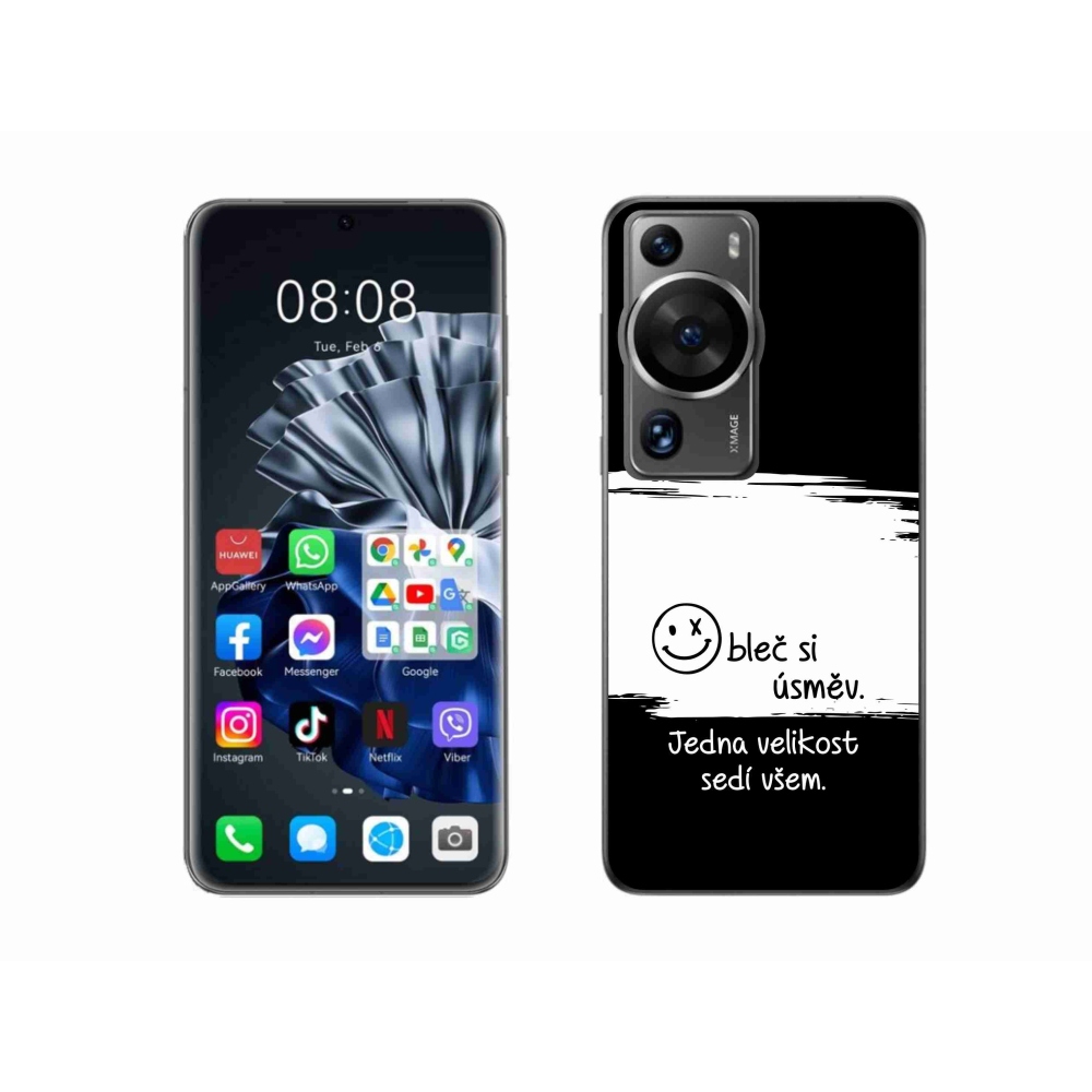 Gél borító mmCase a Huawei P60 Pro készülékhez - vicces szöveg 8 fehér és fekete háttérrel