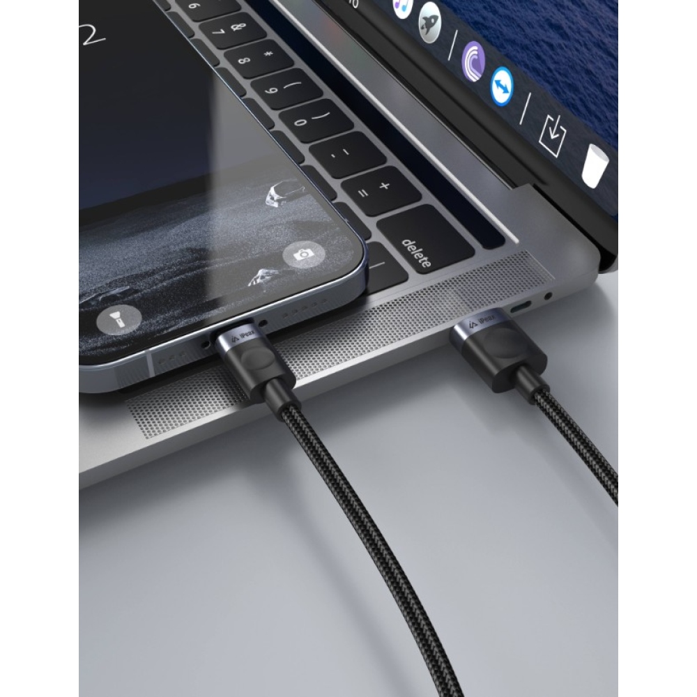 iPEAX textil kábel USB-A / USB-C 1M, USB 2.0 - fekete