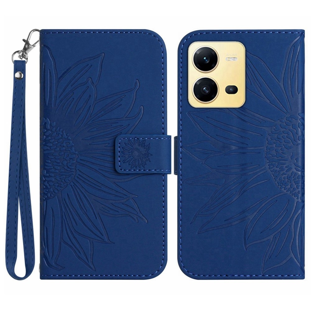 Napraforgó könyv tok a Vivo X80 Lite-hoz - kék