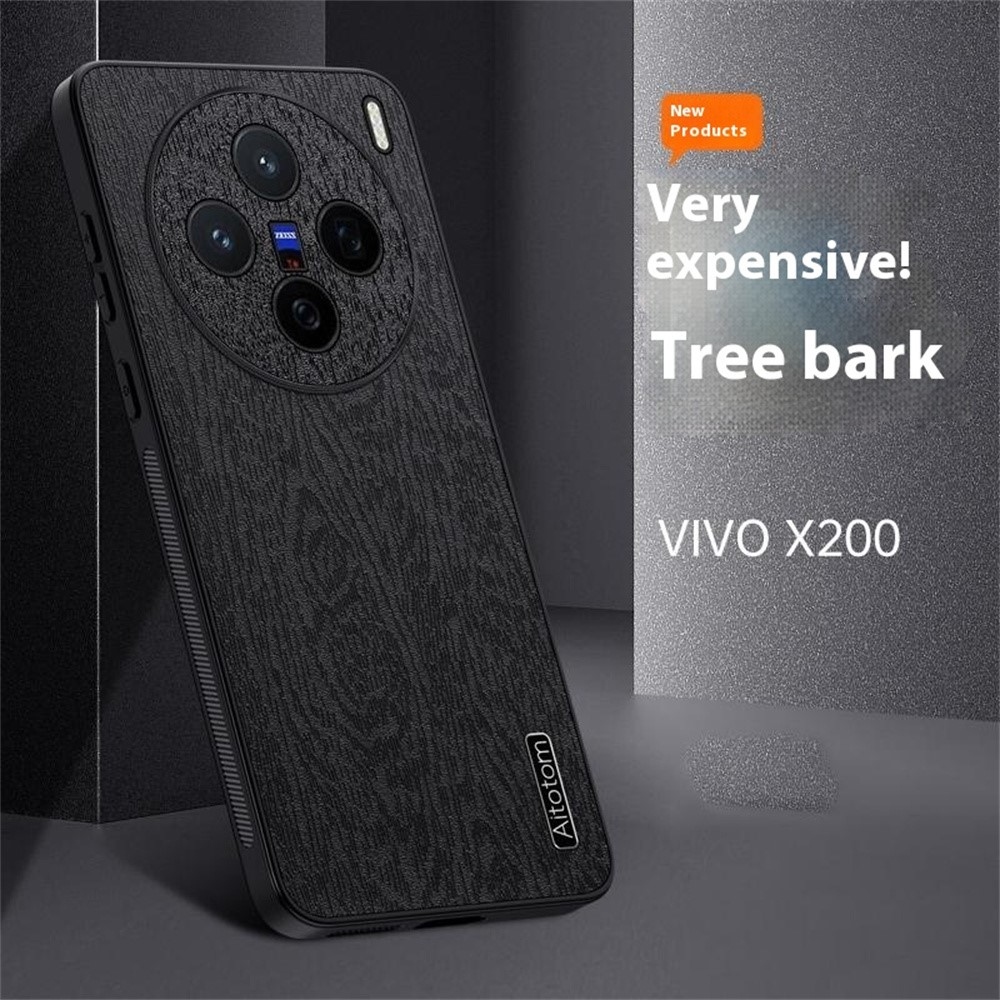 Műbőrrel borított fa zselés tok a Vivo X200 5G-n - fekete