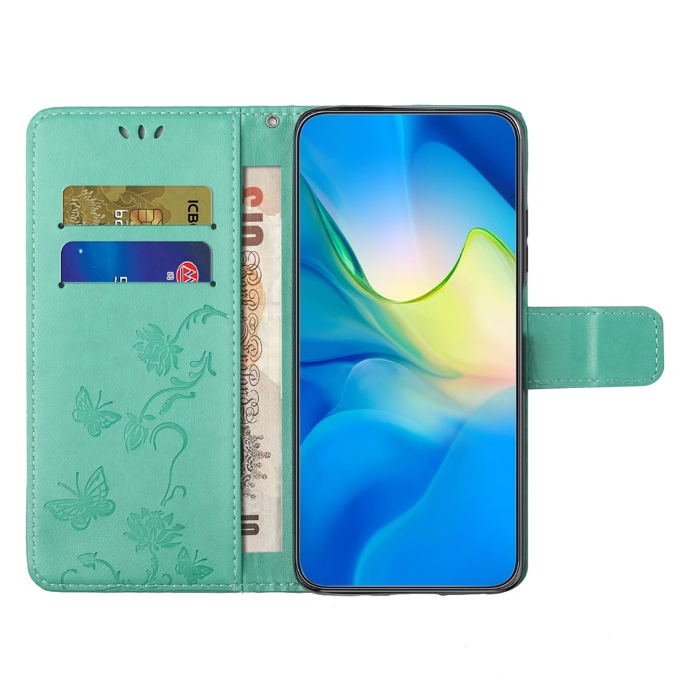 Virágos könyvtáska Samsung Galaxy A56 5G készülékhez - teal színű