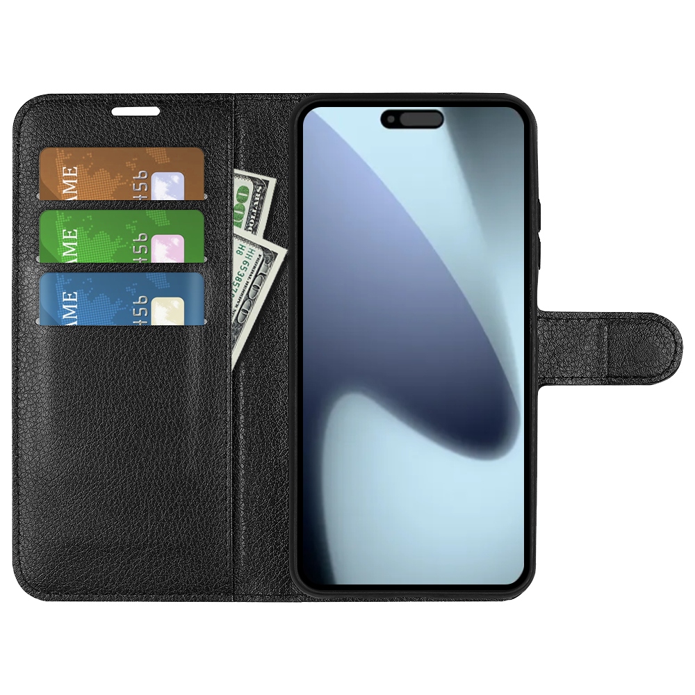 Litchi könyvtáska iPhone 17 készülékhez - fekete