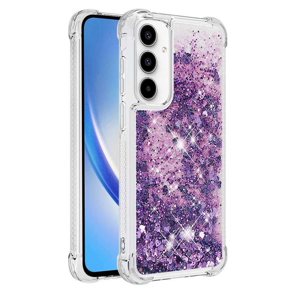 Glitter zselés homokóra tok Samsung Galaxy A35 5G - sötét lila/szív