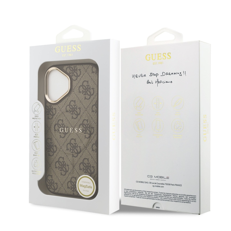 Guess PU bőr 4G aranykeret MagSafe hátlap iPhone 17 barna 17 barna