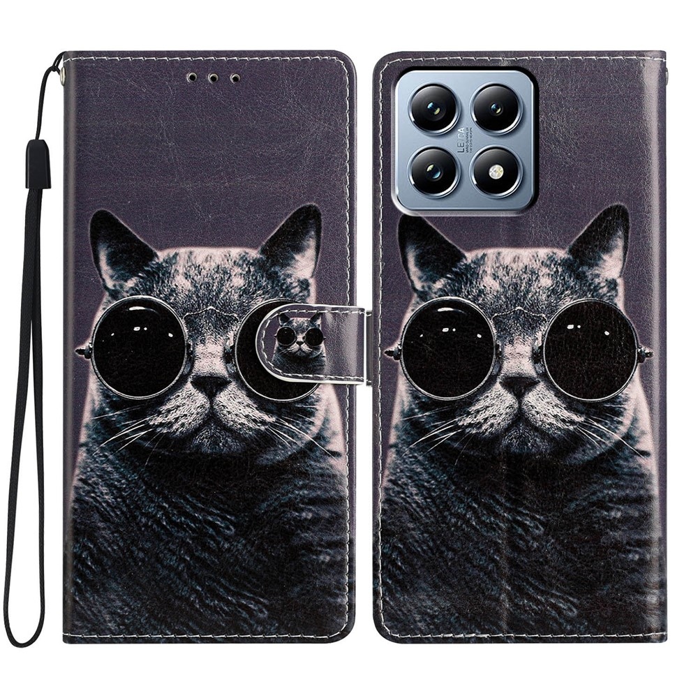 Egyedi könyv tok Xiaomi 15T-hez - macska szemüveggel