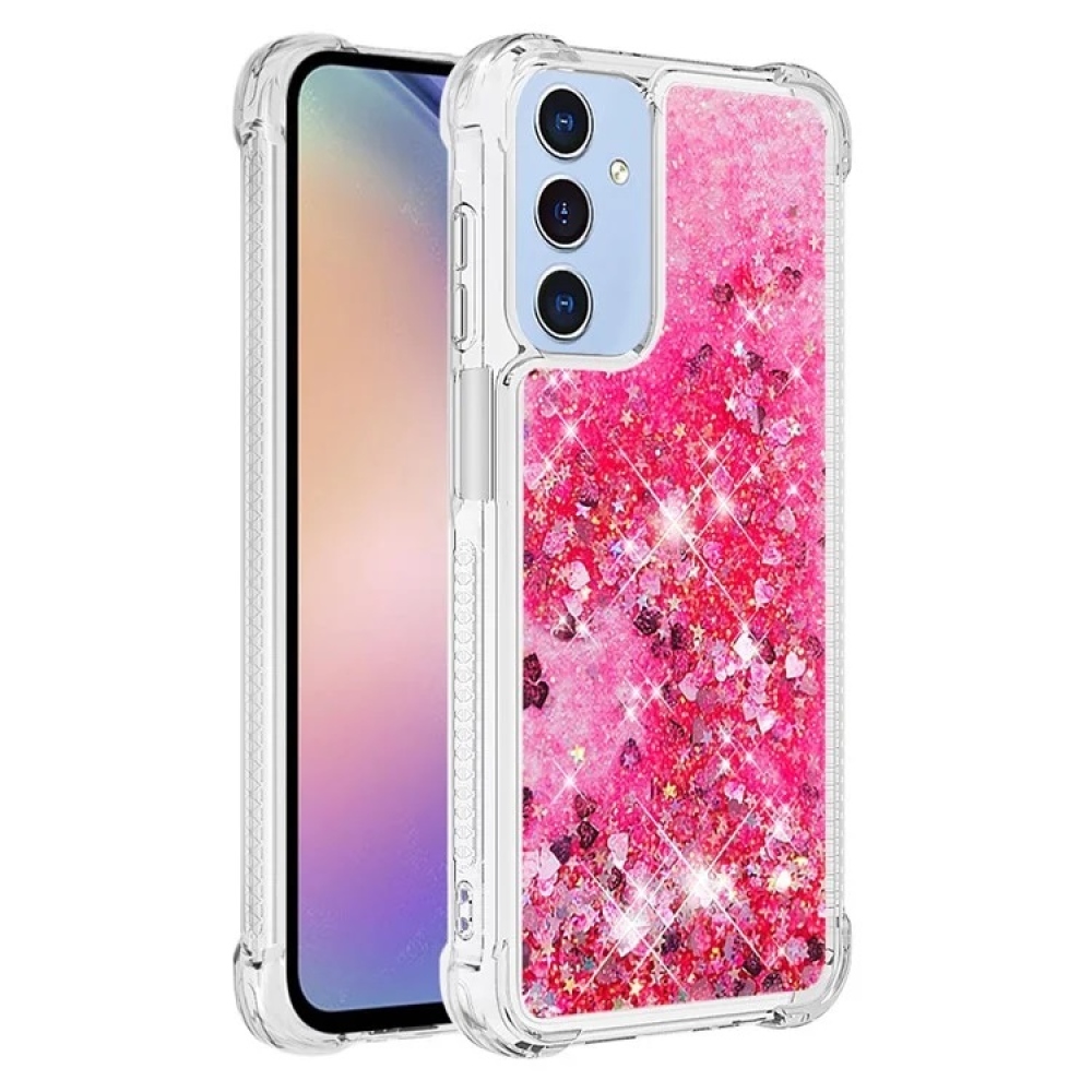 Glitter zselés homokóra hüvely Samsung Galaxy A15 4G/5G készülékhez - rózsaszín/szívek