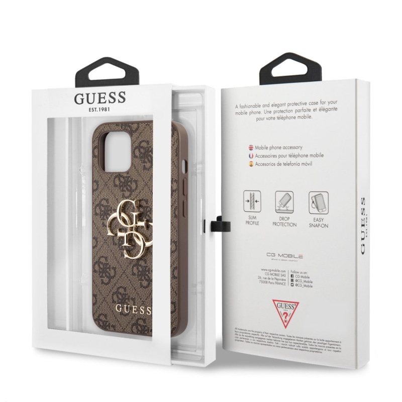 Guess PU 4G fém logós hátlap iPhone 13-hoz Barna barna
