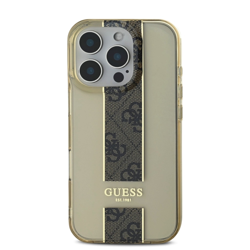 Guess IML Middle 4G csíkos hátlap iPhone 16 Pro barna színű iPhone 16 Pro számára