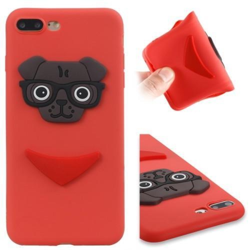 3D kutyás szilikon tok iPhone 8 Plus és iPhone 7 Plus készülékhez - piros színben
