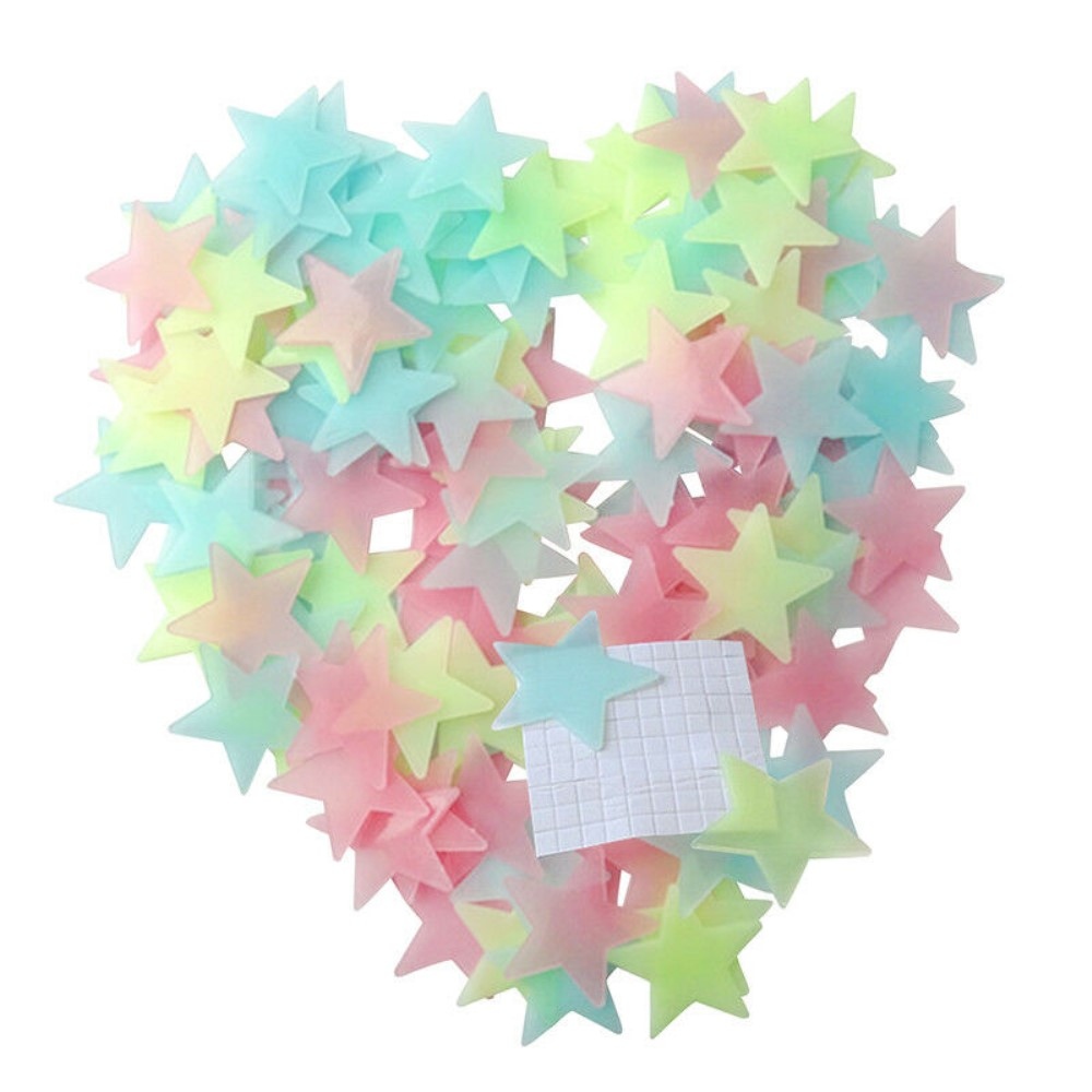 3D fluoreszkáló világító öntapadós csillagok a falon (100 db)