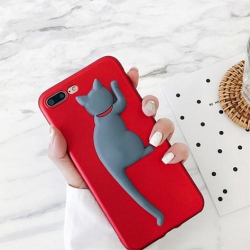 3D cica szilikon tok iPhone 7 és iPhone 8 készülékhez - piros/szürke