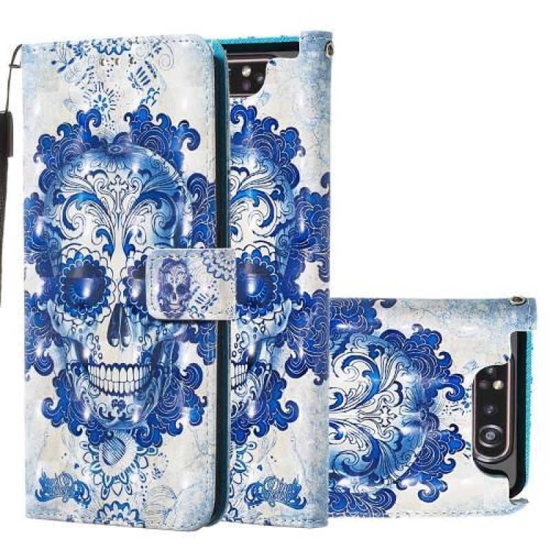 3D festés PU bőr tok Samsung Galaxy A80-hoz - kék koponya
