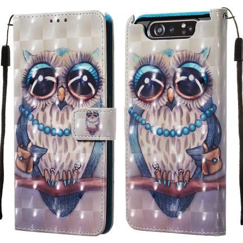 3D festés PU bőr tok Samsung Galaxy A80-hoz - bagoly