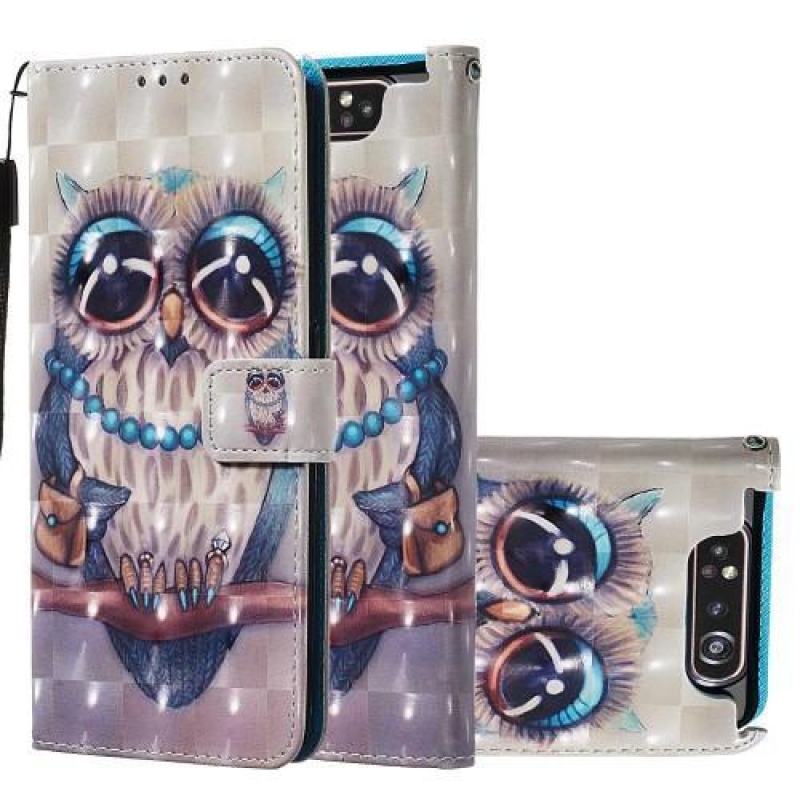 3D festés PU bőr tok Samsung Galaxy A80-hoz - bagoly