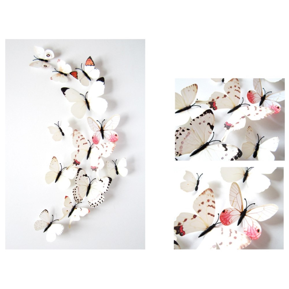 3D pillangó matricák falra és bútorra (12 db) - fehér pillangók