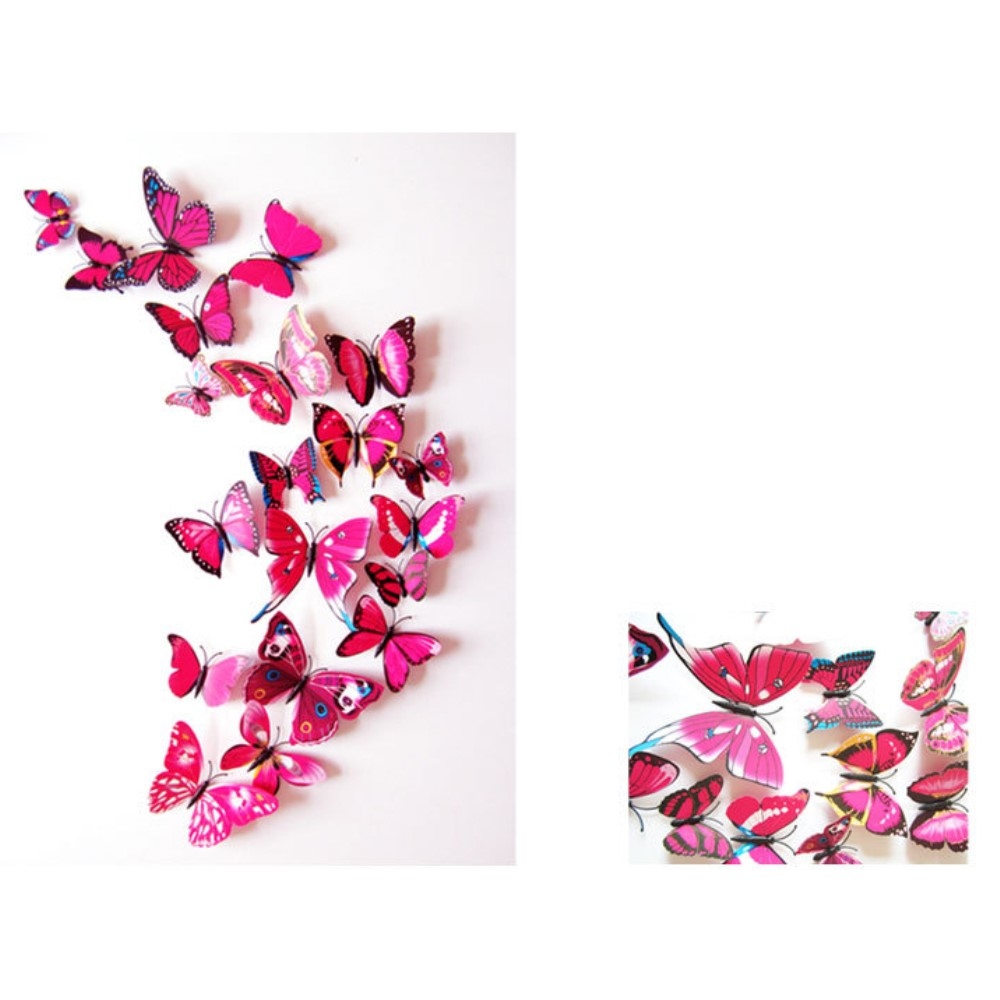 3D pillangó matricák falra és bútorra (12 db) - lila pillangók