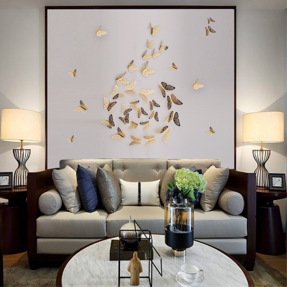 3D matricák pillangók a falra és a bútorokra (12 db) - arany pillangók