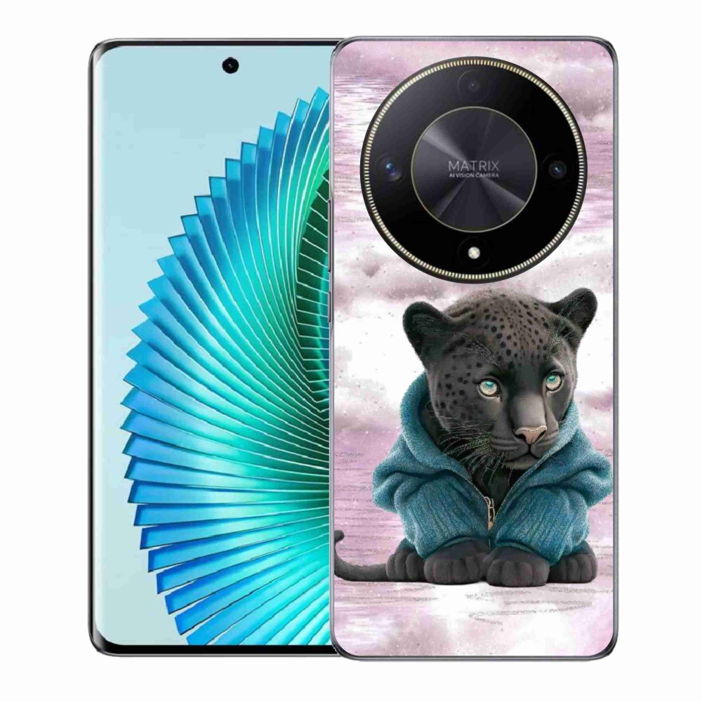 Zselés borítás mmCase a Honor Magic 6 Lite 5G számára - fekete párduc pulóverben