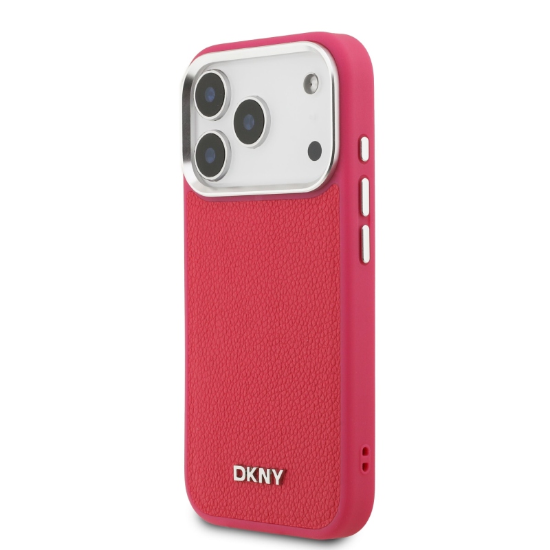 DKNY PU bőr fém logós csuklólánc MagSafe hátlap iPhone 17 Pro rózsaszínhez