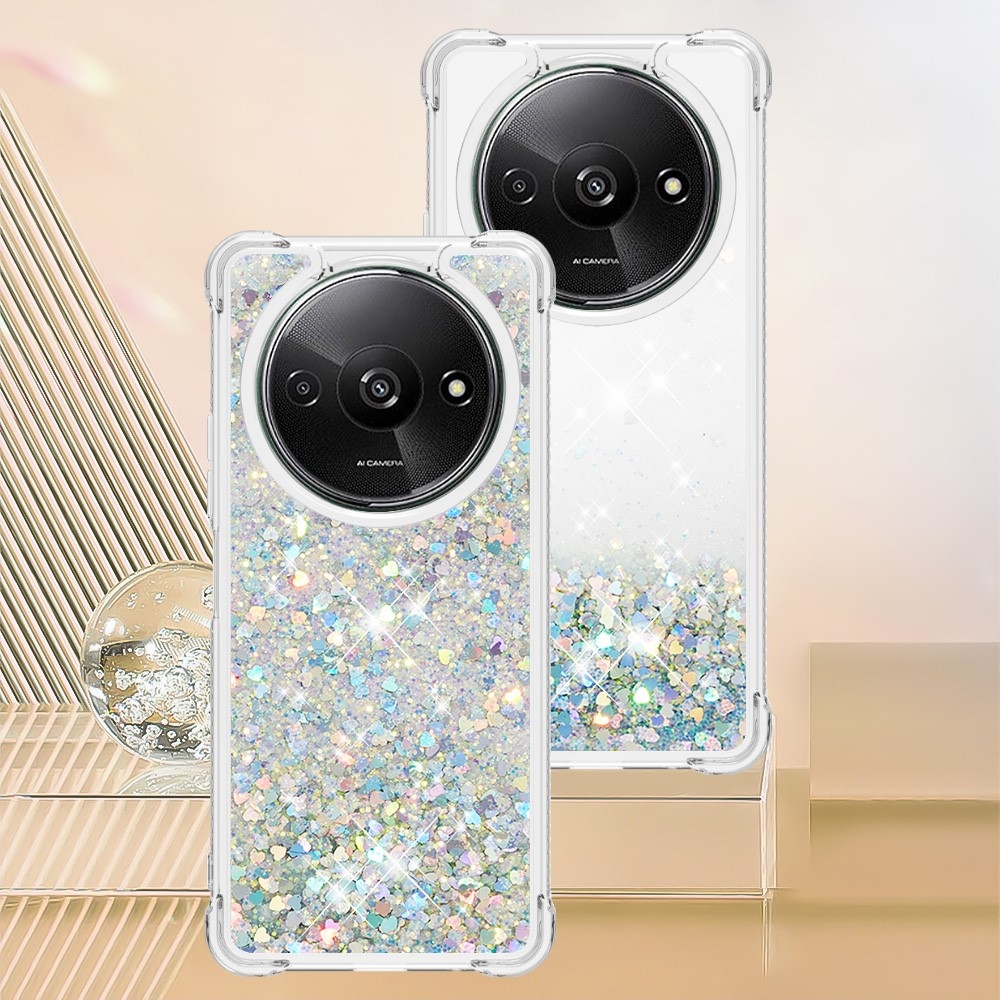 Glitter zselés homokóra tok Xiaomi Redmi A3-hoz - ezüst/szív