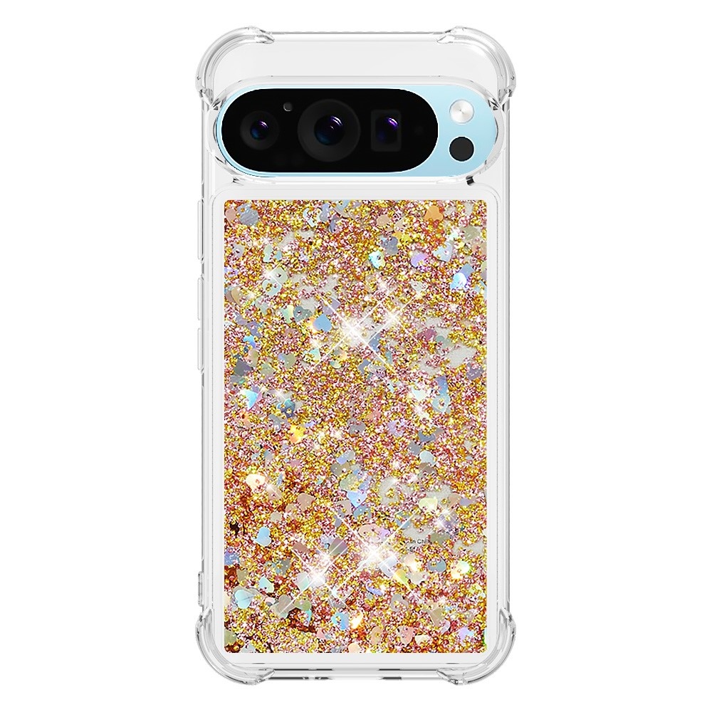 Csillogó homokóra zselés tok Google Pixel 10 Pro/Pixel 10 - arany/szív