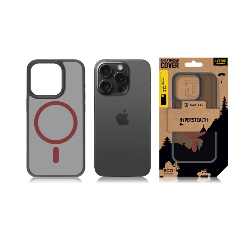 Taktikai MagForce Hyperstealth 2.0 borító iPhone 15 Pro fekete/piros színű készülékhez