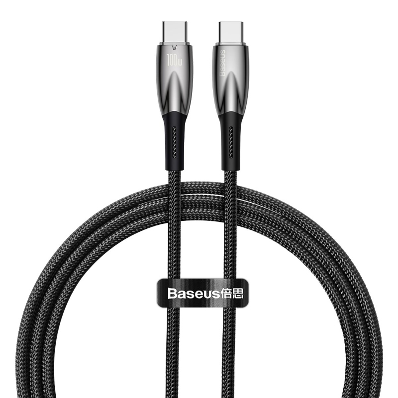 Baseus Glimmer sorozatú gyors töltő adatkábel USB-C - USB-C 100W 1m Fekete