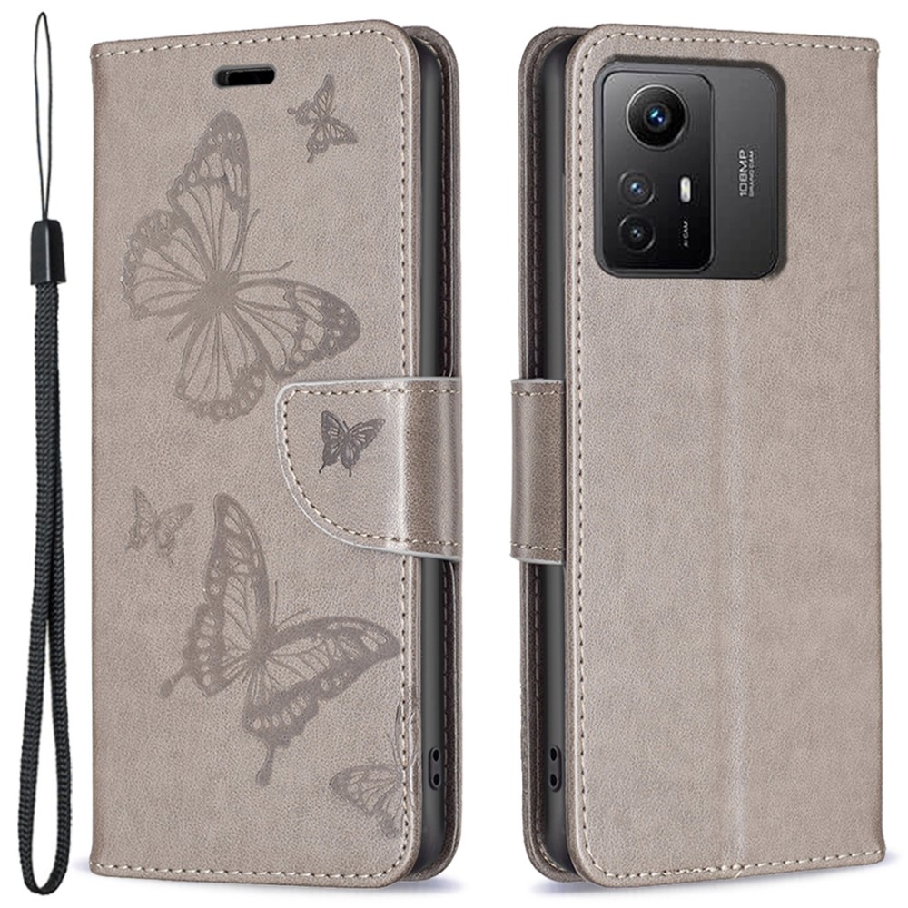 Pillangó könyv tok Xiaomi Redmi Note 12S-hez - szürke