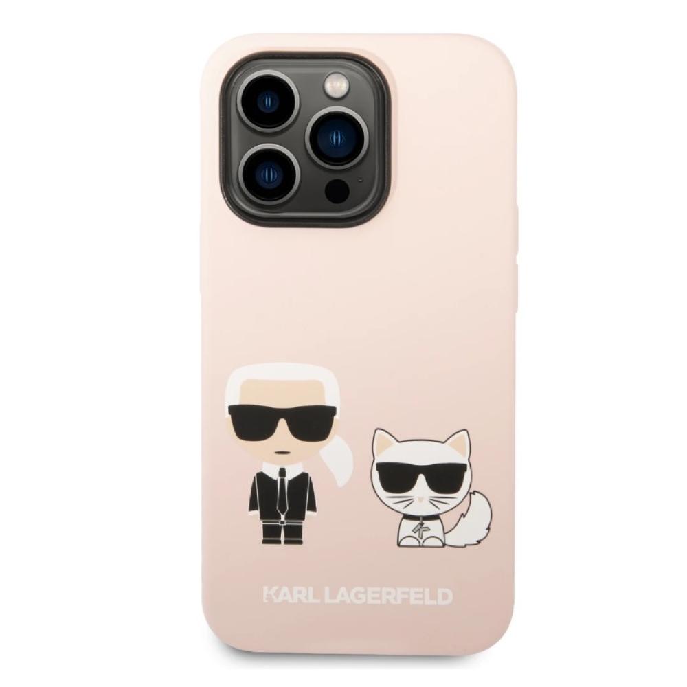 Karl Lagerfeld MagSafe Cover folyékony szilikon Karl és Choupette iPhone 14 Pro rózsaszínű