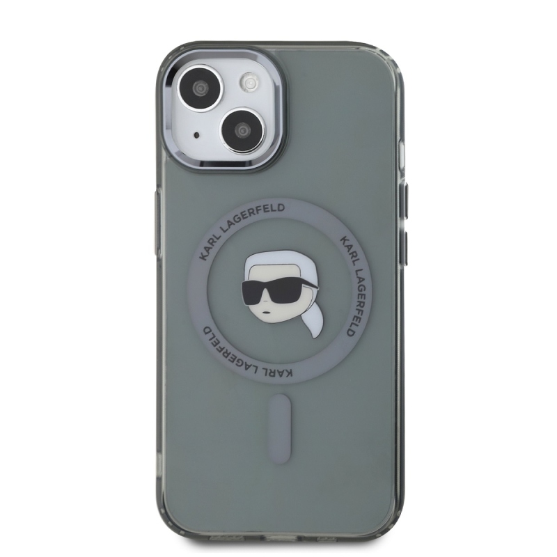 Karl Lagerfeld IML Karl Head fémkeret MagSafe hátlapi borító iPhone 15-hez Fekete