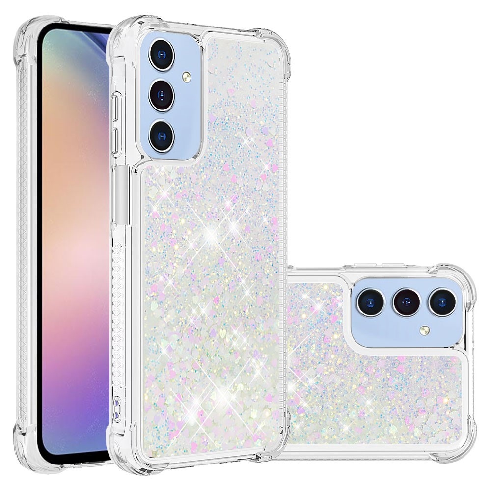Csillogó homokóra zselés tok Samsung Galaxy A26 5G - rózsaszín és ezüst/szívecske