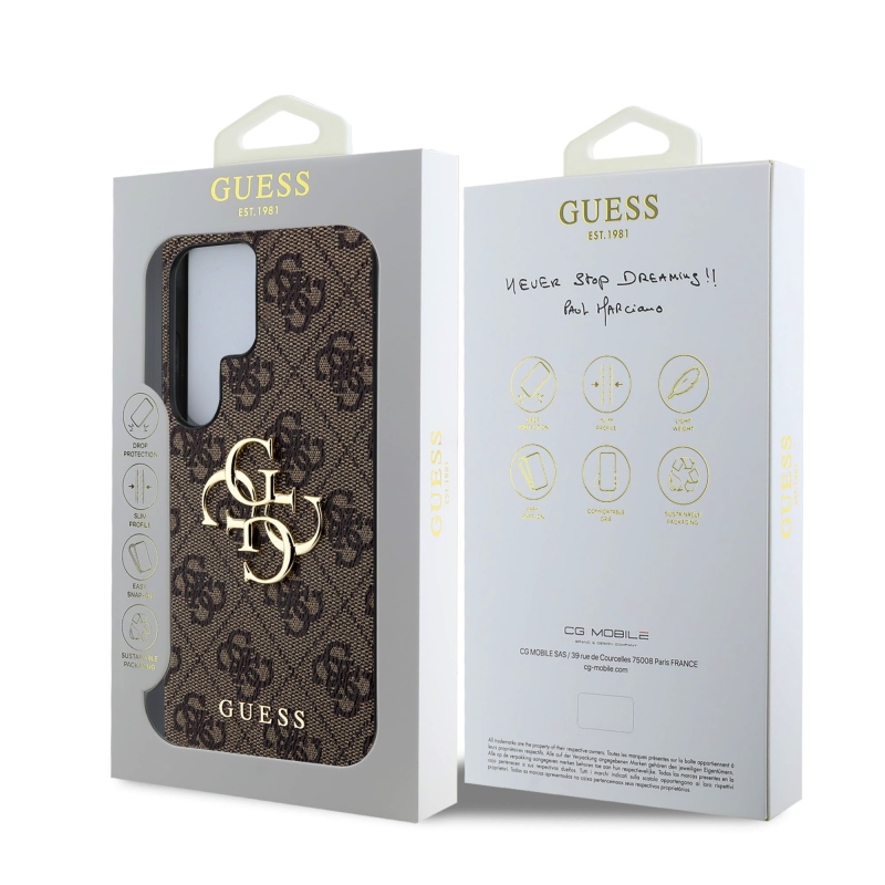 Guess PU 4G fém logós hátlap Samsung Galaxy S25 Ultra Brownhoz