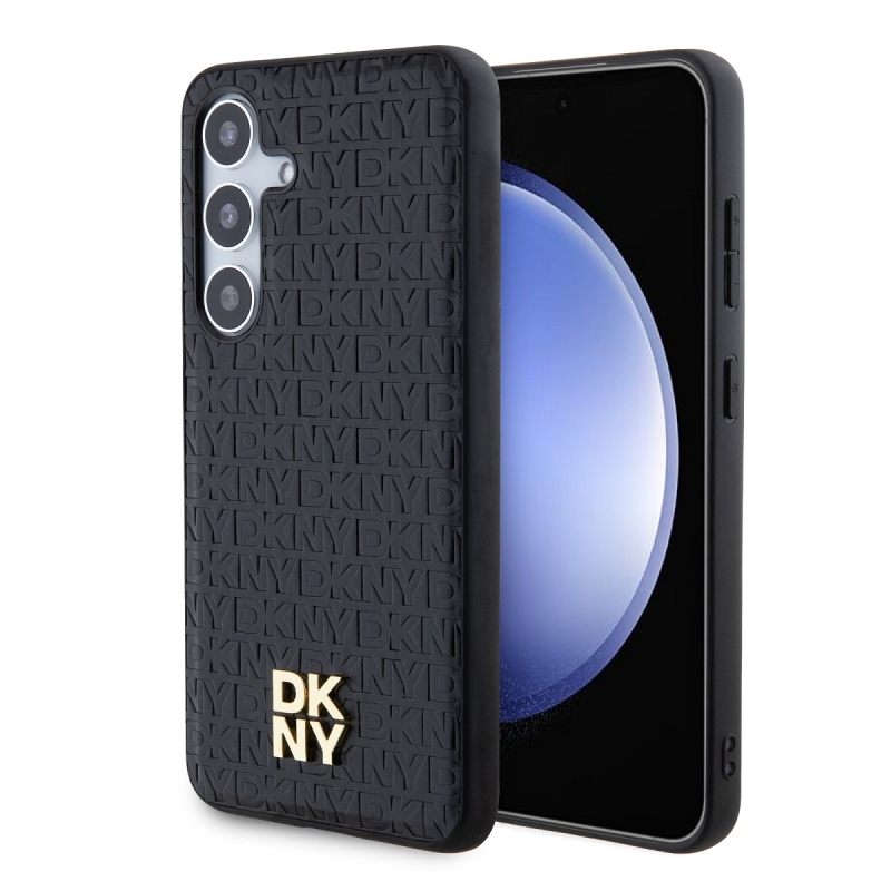 DKNY PU bőr Ismétlődő mintás Stack Logo Magsafe hátlap Samsung Galaxy S24+ fekete
