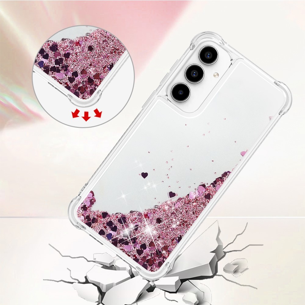 Glitter zselés homokóra hüvely Samsung Galaxy A35 5G - rózsaarany/szív
