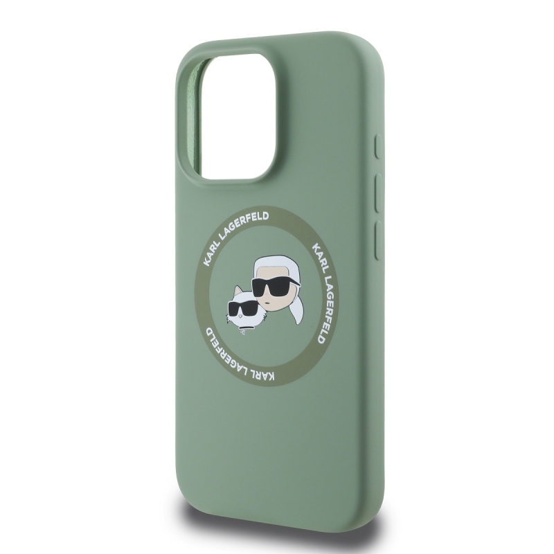 Karl Lagerfeld Liquid Silicone K&CH Heads MagSafe hátlapi borító iPhone 16 Pro készülékhez Khaki színű