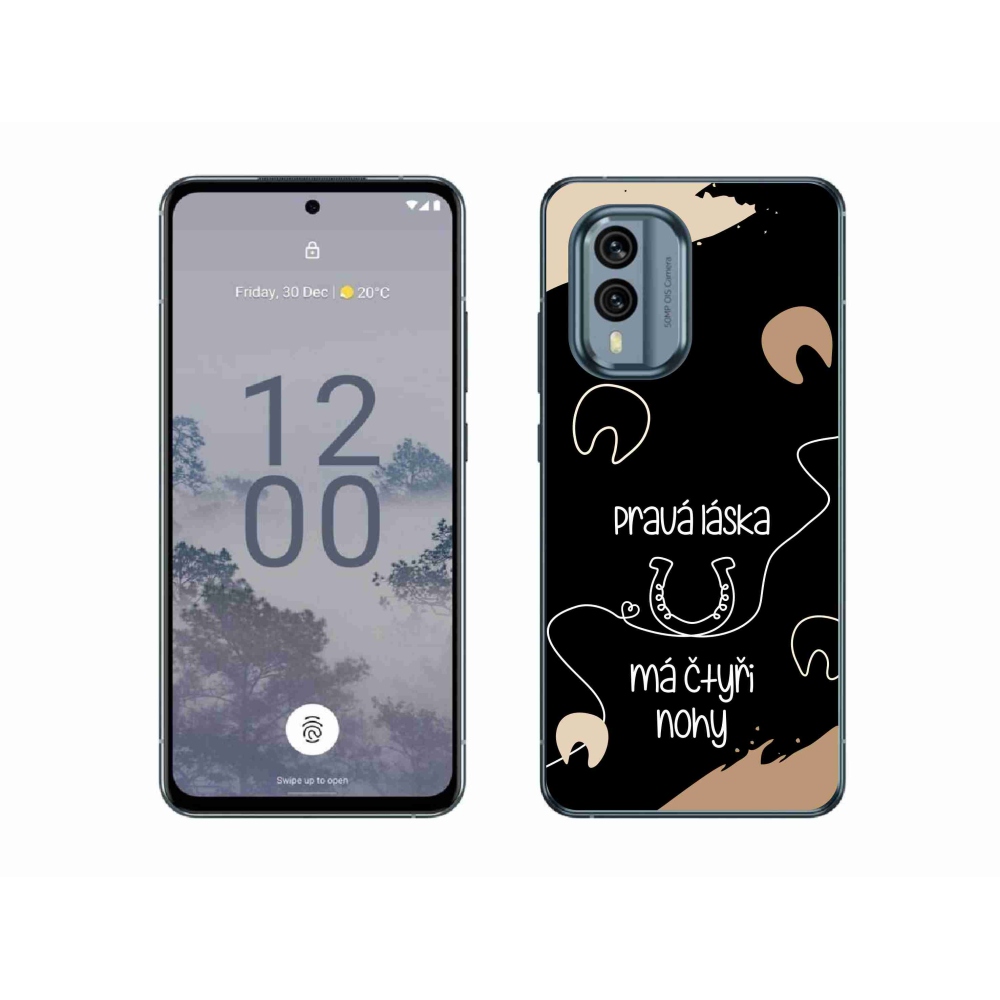Zselés borítás mmCase a Nokia X30 5G készülékhez - ló motívum fekete háttérrel