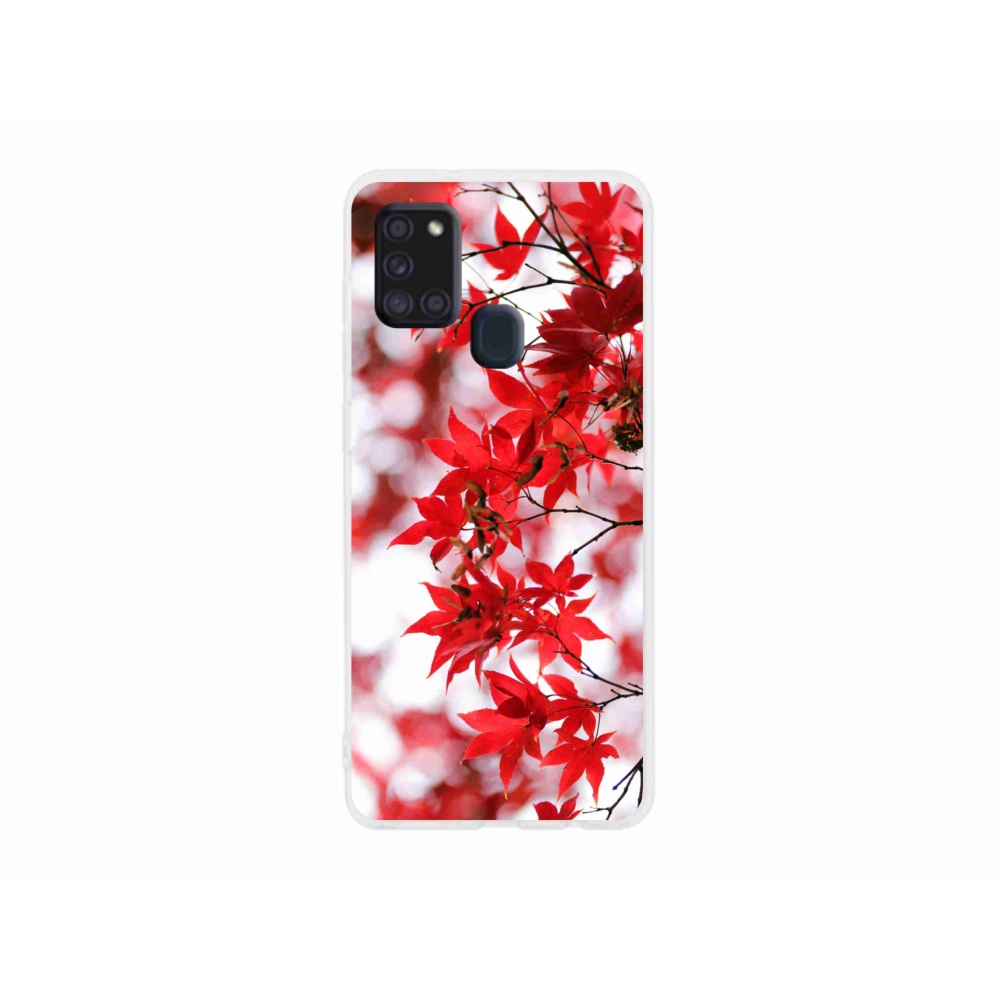 Zselés borítás mmCase Samsung Galaxy A21s készülékhez - piros levelek