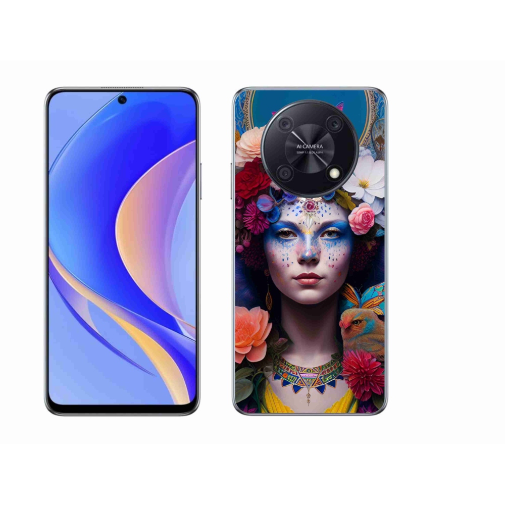 Gél borító mmCase a Huawei Nova Y90 készülékhez - nő virágokkal