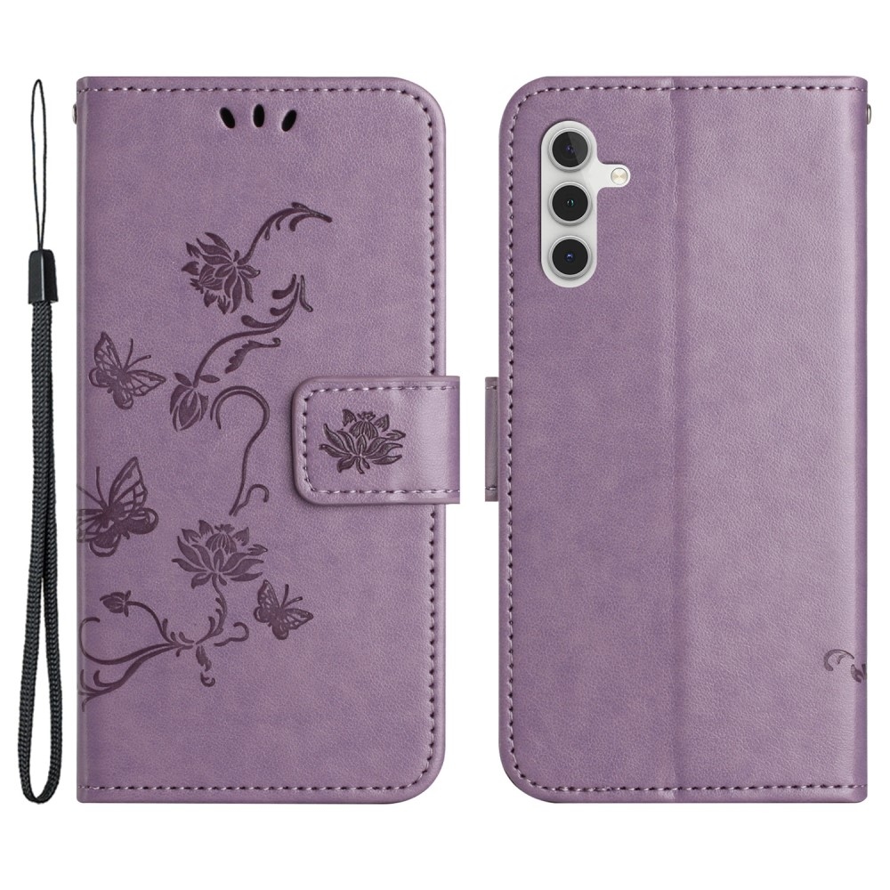 Virágos könyv tok Samsung Galaxy S24 készülékhez - világos lila